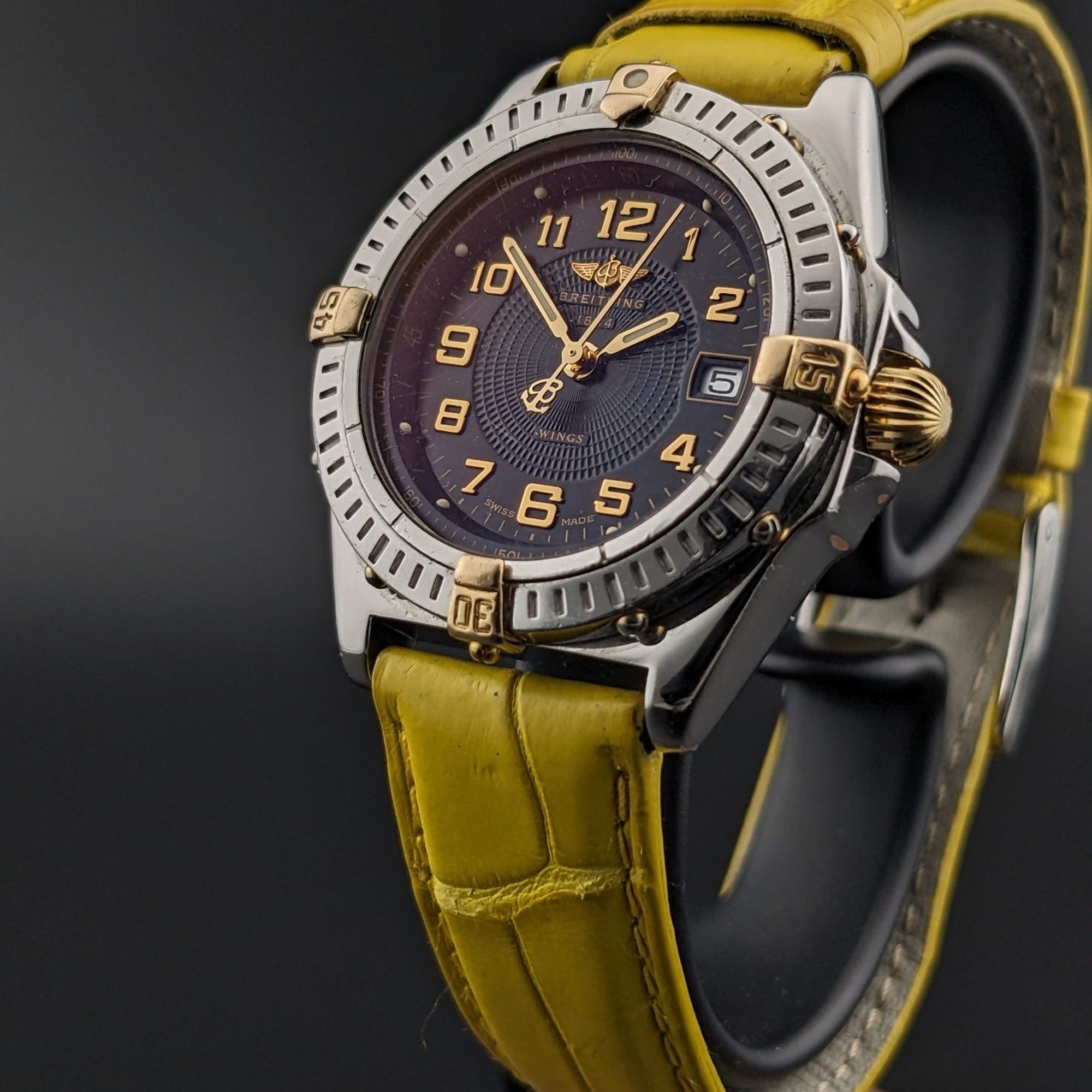 Breitling Wings Stainless Steel Gold Dark Blue Dial Quartz Ladies Watch B67050 vintage watch