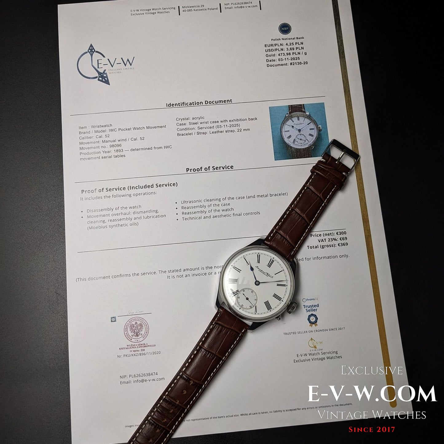 131 Years Old Antique IWC Schaffhausen Jumbo / Pocket Watch Movement / Cal. 52 / Antique 1893