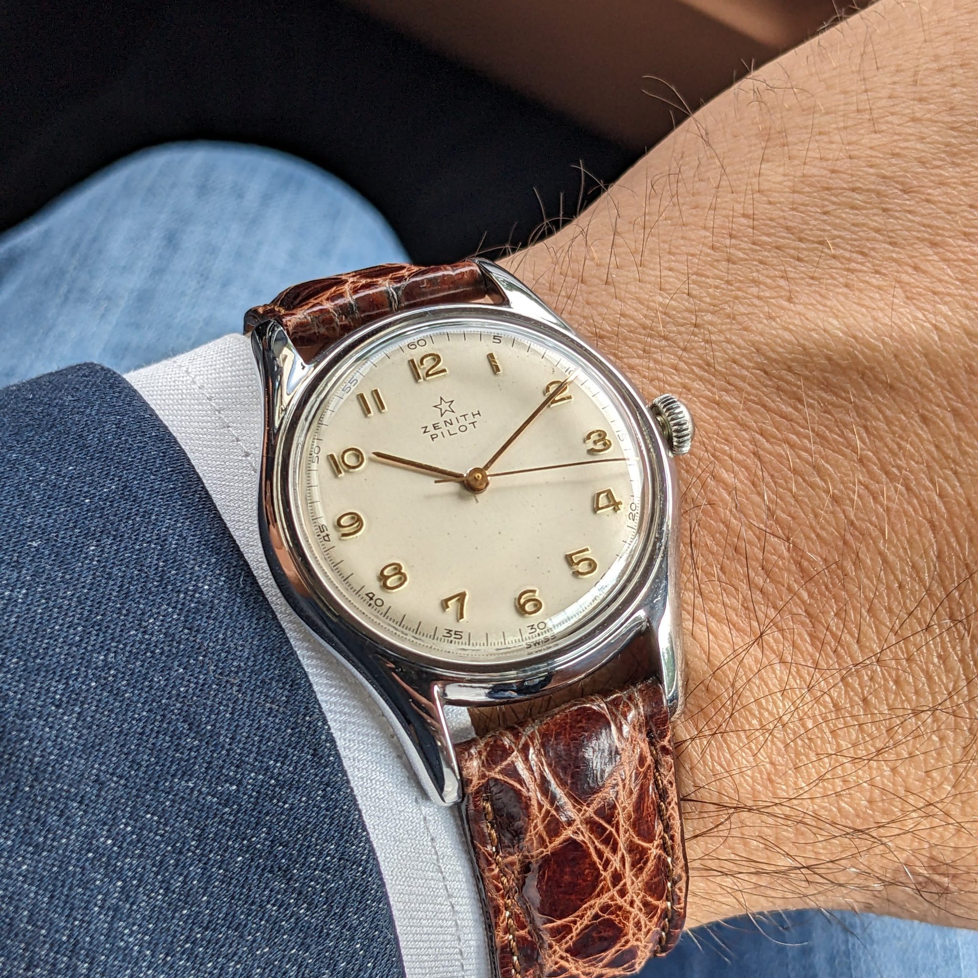 Circa 65 Years Old / Zenith Pilot / Vintage 1960 Watch / Cal 126-5-6 Movement / Serviced vintage watch