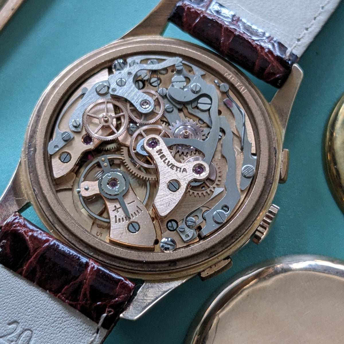 Circa 70 Years Old Helvetia 18ct Gold Chronograph / Vintage 1950s Watch / Cal Landeron 51 Movement / Serviced vintage watch