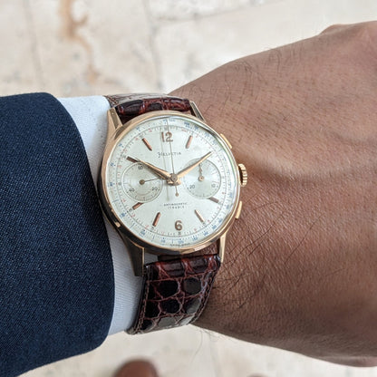 Circa 70 Years Old Helvetia 18ct Gold Chronograph / Vintage 1950s Watch / Cal Landeron 51 Movement / Serviced vintage watch