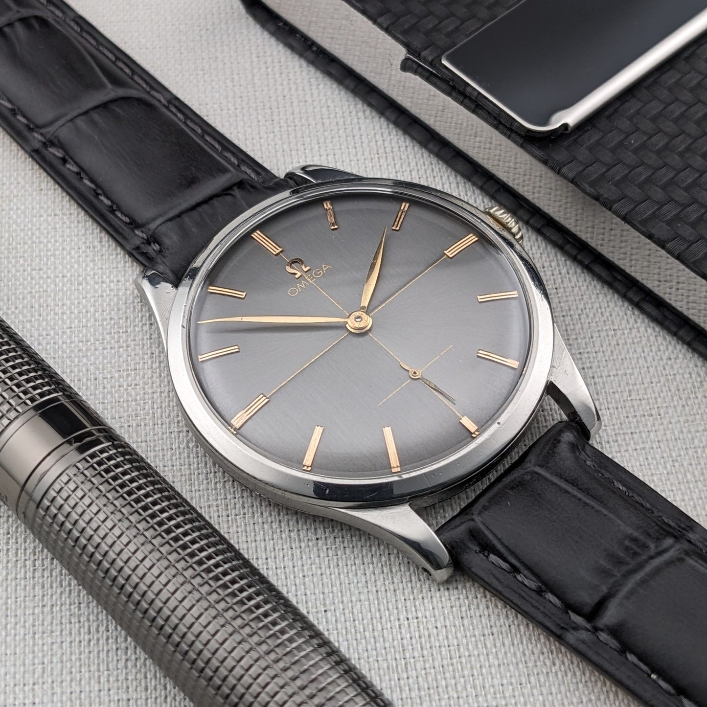 Circa 70 Years Old / Omega / Ref 2609 16 / Jumbo 37.5 mm / Two-Tone Graphite Crosshair Dial / Vintage 1954 Watch / Cal 266 Movement / Serviced dial