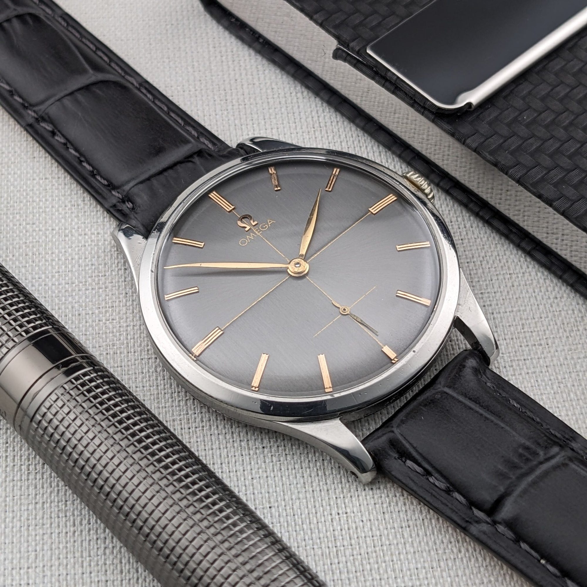 Circa 70 Years Old / Omega / Ref 2609 16 / Jumbo 37.5 mm / Two-Tone Graphite Crosshair Dial / Vintage 1954 Watch / Cal 266 Movement / Serviced dial