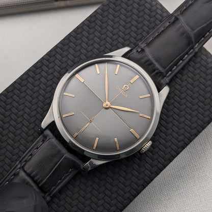 Circa 70 Years Old / Omega / Ref 2609 16 / Jumbo 37.5 mm / Two-Tone Graphite Crosshair Dial / Vintage 1954 Watch / Cal 266 Movement / Serviced vintage watch