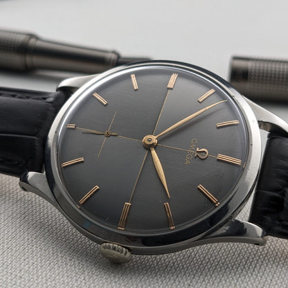 Circa 70 Years Old / Omega / Ref 2609 16 / Jumbo 37.5 mm / Two-Tone Graphite Crosshair Dial / Vintage 1954 Watch / Cal 266 Movement / Serviced vintage watch