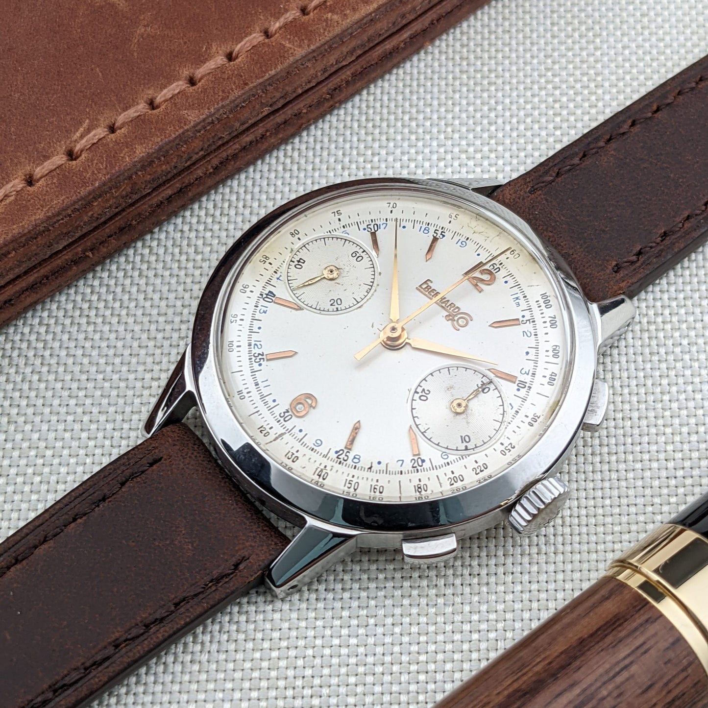 Circa 70 Years Old Rare Eberhard & Co Pre-Extra Fort Chronograph / Vintage 1950s Watch / Cal Valjoux 65 (cal. 16000) Movement / Serviced vintage watch
