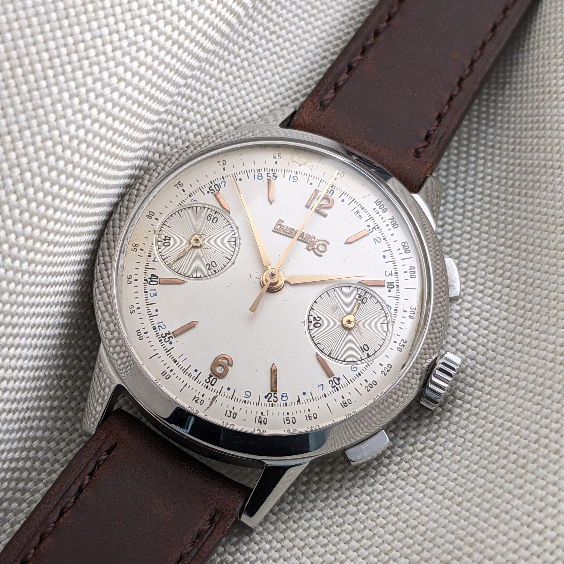 Circa 70 Years Old Rare Eberhard & Co Pre-Extra Fort Chronograph / Vintage 1950s Watch / Cal Valjoux 65 (cal. 16000) Movement / Serviced vintage watch