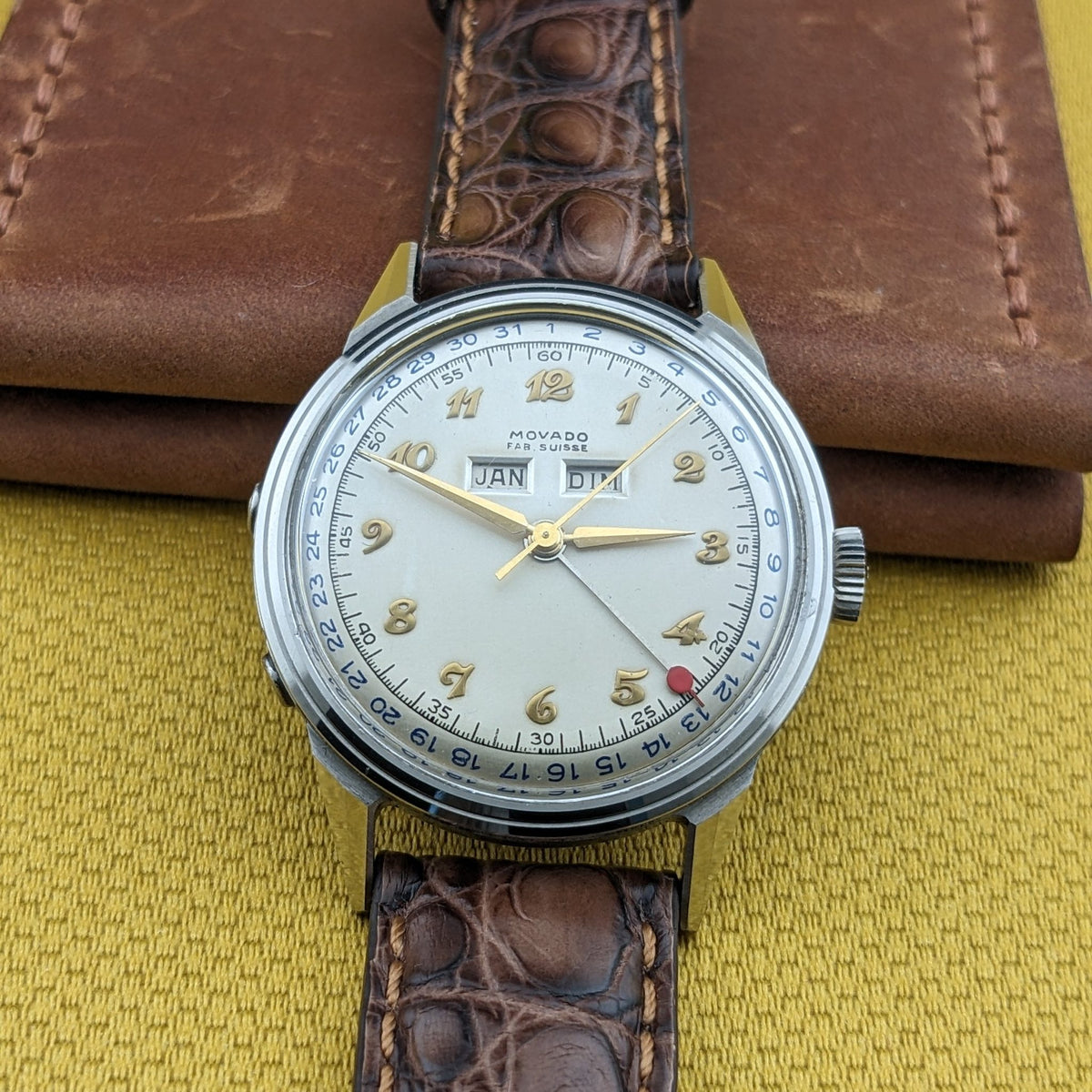 Circa 70 Years Old Rare Movado Automatic Bumper Triple Calendar / Ref 6199 / Vintage 1950s Watch / Cal 255M Movement / Serviced dial