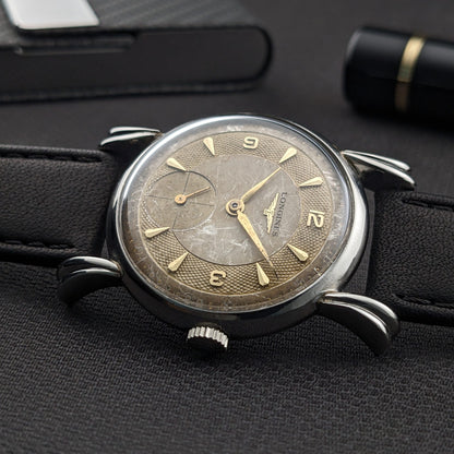 Circa 75 Years Old Post War Longines rare flame-style lugs / Ref 23676 / Vintage 1949 Watch / Cal 27 M Movement / Serviced dial