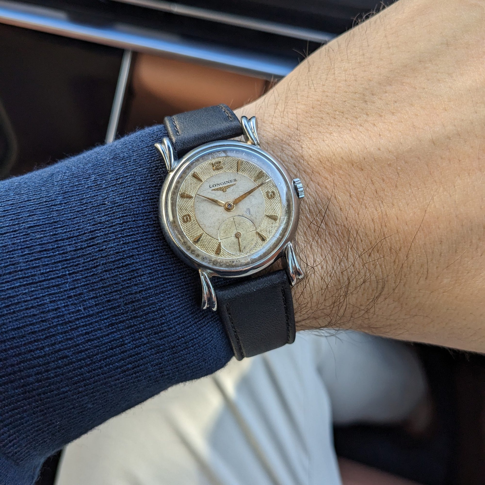 Circa 75 Years Old Post War Longines rare flame-style lugs / Ref 23676 / Vintage 1949 Watch / Cal 27 M Movement / Serviced vintage watch