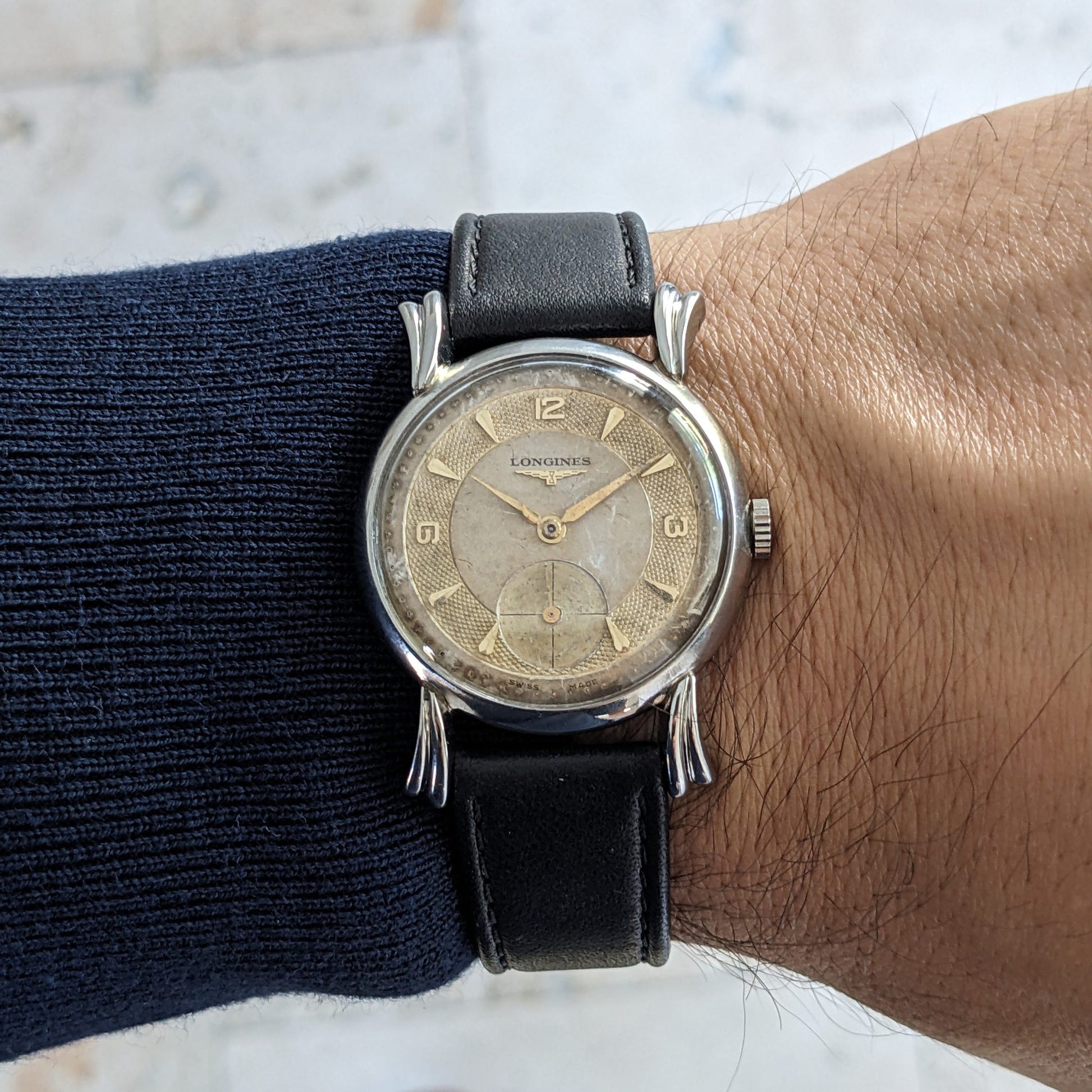 Circa 75 Years Old Post War Longines rare flame-style lugs / Ref 23676 / Vintage 1949 Watch / Cal 27 M Movement / Serviced vintage watch