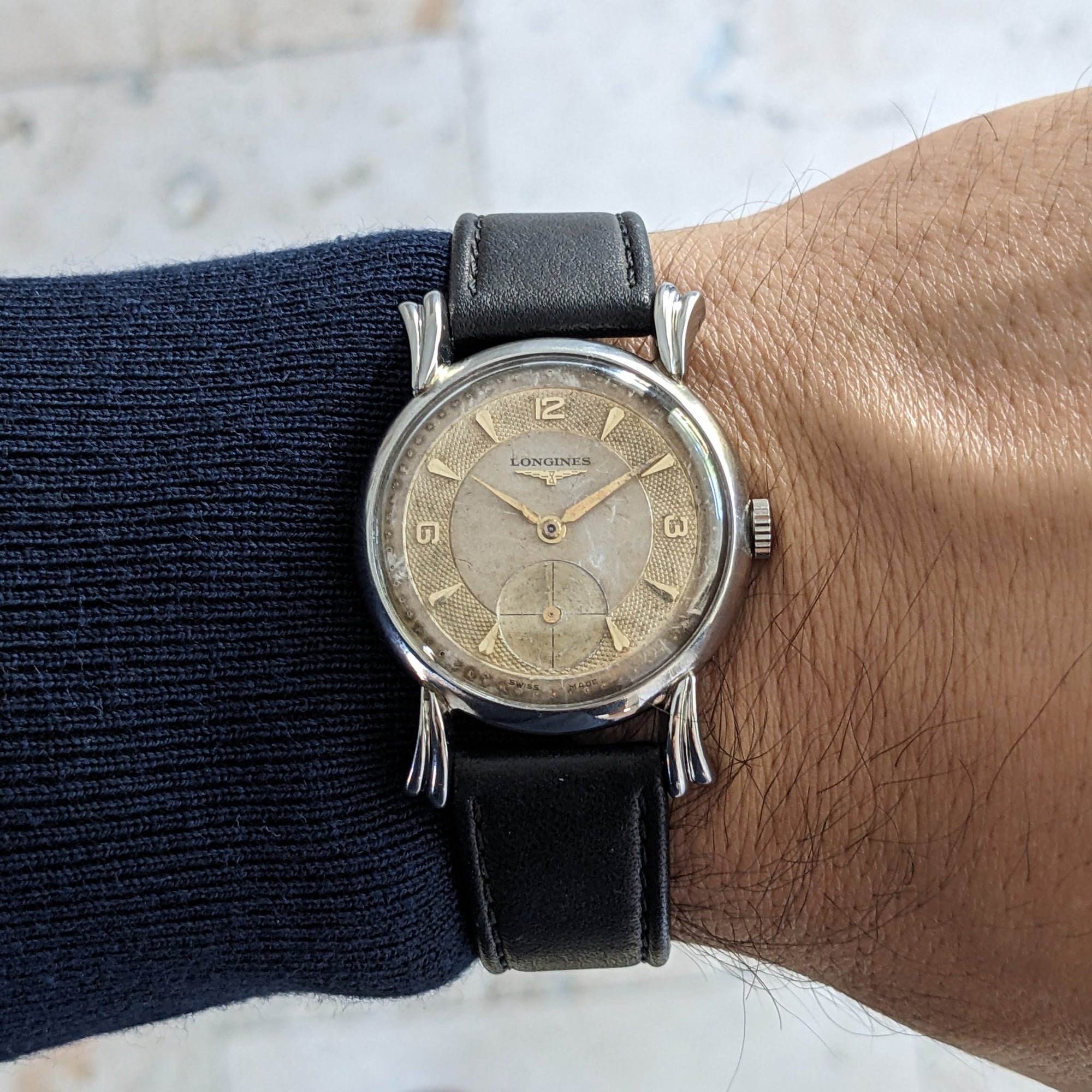 Circa 75 Years Old Post War Longines rare flame-style lugs / Ref 23676 / Vintage 1949 Watch / Cal 27 M Movement / Serviced vintage watch