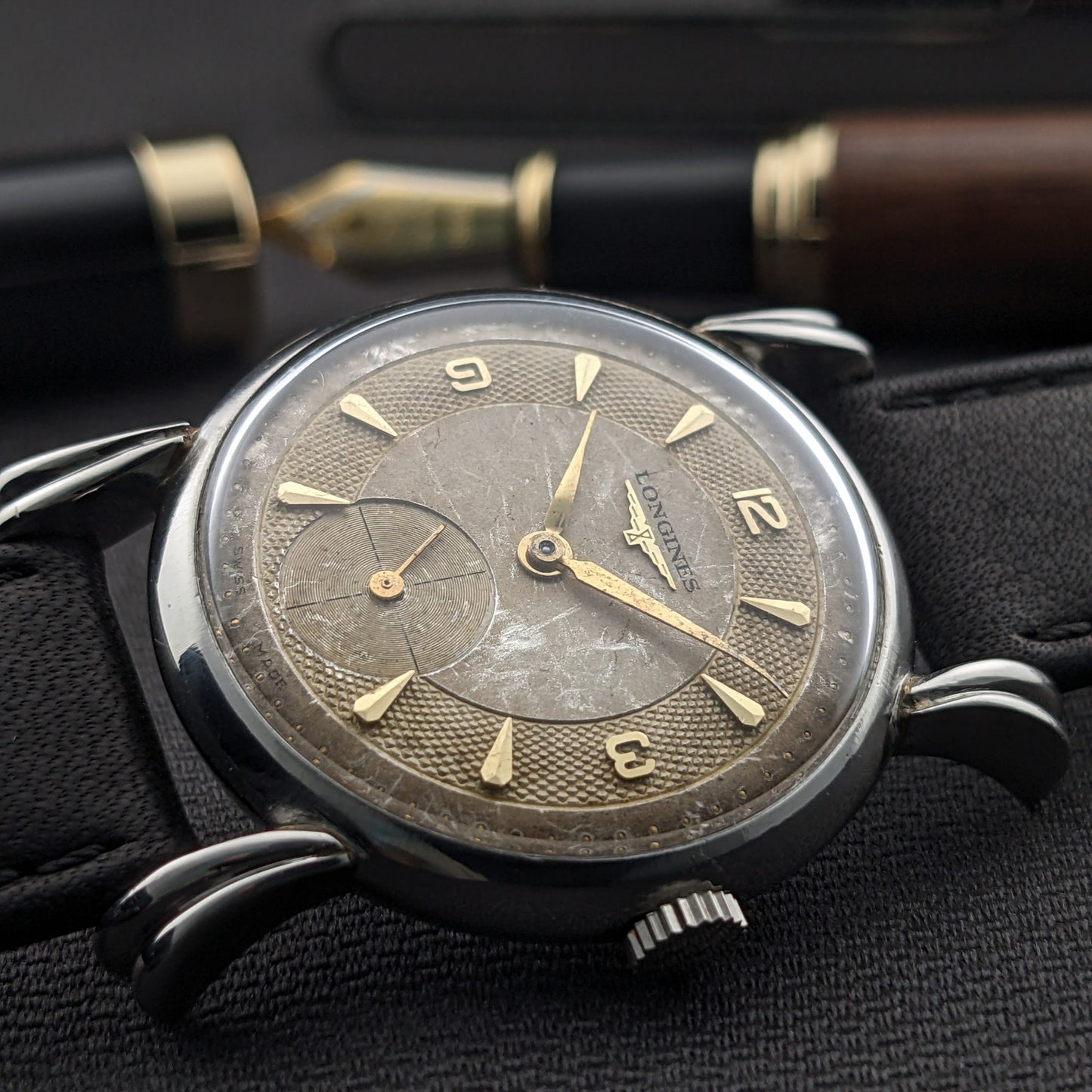 Circa 75 Years Old Post War Longines rare flame-style lugs / Ref 23676 / Vintage 1949 Watch / Cal 27 M Movement / Serviced vintage watch