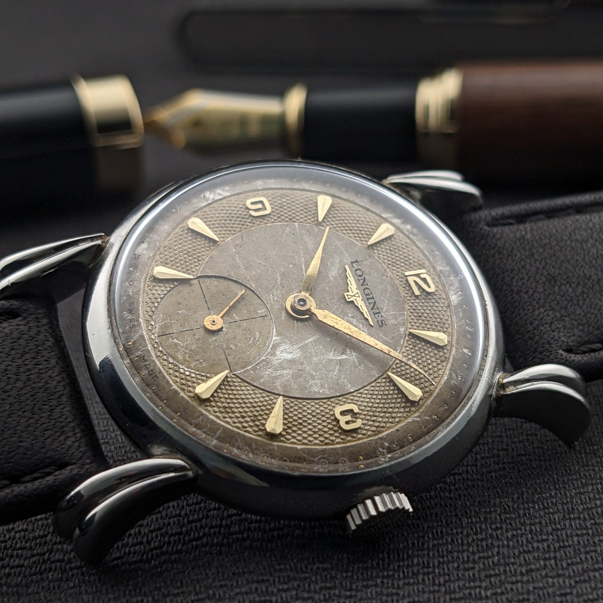 Circa 75 Years Old Post War Longines rare flame-style lugs / Ref 23676 / Vintage 1949 Watch / Cal 27 M Movement / Serviced vintage watch