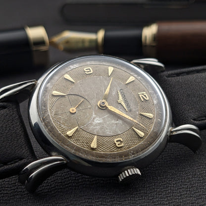 Circa 75 Years Old Post War Longines rare flame-style lugs / Ref 23676 / Vintage 1949 Watch / Cal 27 M Movement / Serviced vintage watch