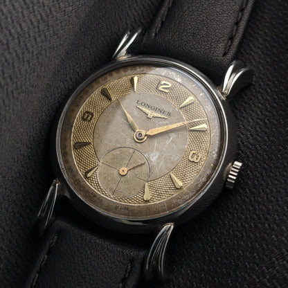 Circa 75 Years Old Post War Longines rare flame-style lugs / Ref 23676 / Vintage 1949 Watch / Cal 27 M Movement / Serviced vintage watch