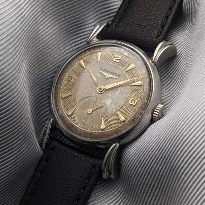 Circa 75 Years Old Post War Longines rare flame-style lugs / Ref 23676 / Vintage 1949 Watch / Cal 27 M Movement / Serviced vintage watch