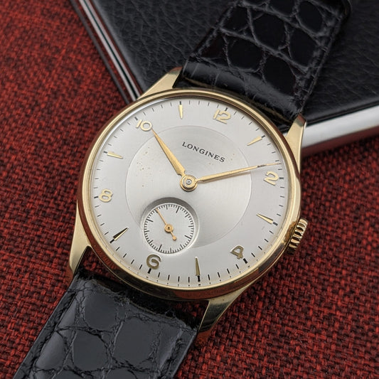 Circa 80 Years Old post-war Longines 14ct Gold Classic / Vintage 1940s Watch / Cal 12.68Z Movement / Serviced dial