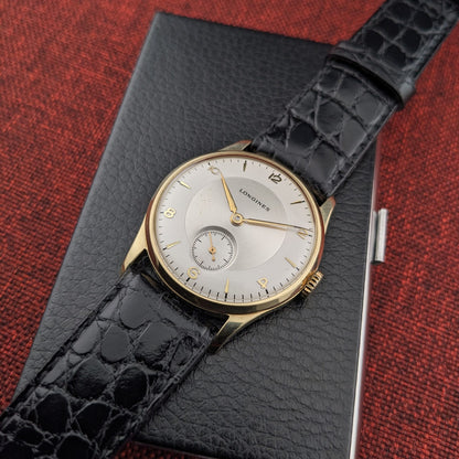 Circa 80 Years Old post-war Longines 14ct Gold Classic / Vintage 1940s Watch / Cal 12.68Z Movement / Serviced vintage watch