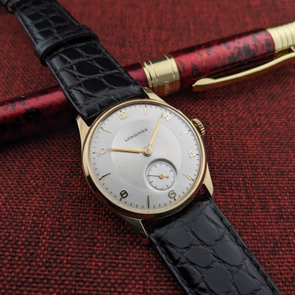 Circa 80 Years Old post-war Longines 14ct Gold Classic / Vintage 1940s Watch / Cal 12.68Z Movement / Serviced vintage watch