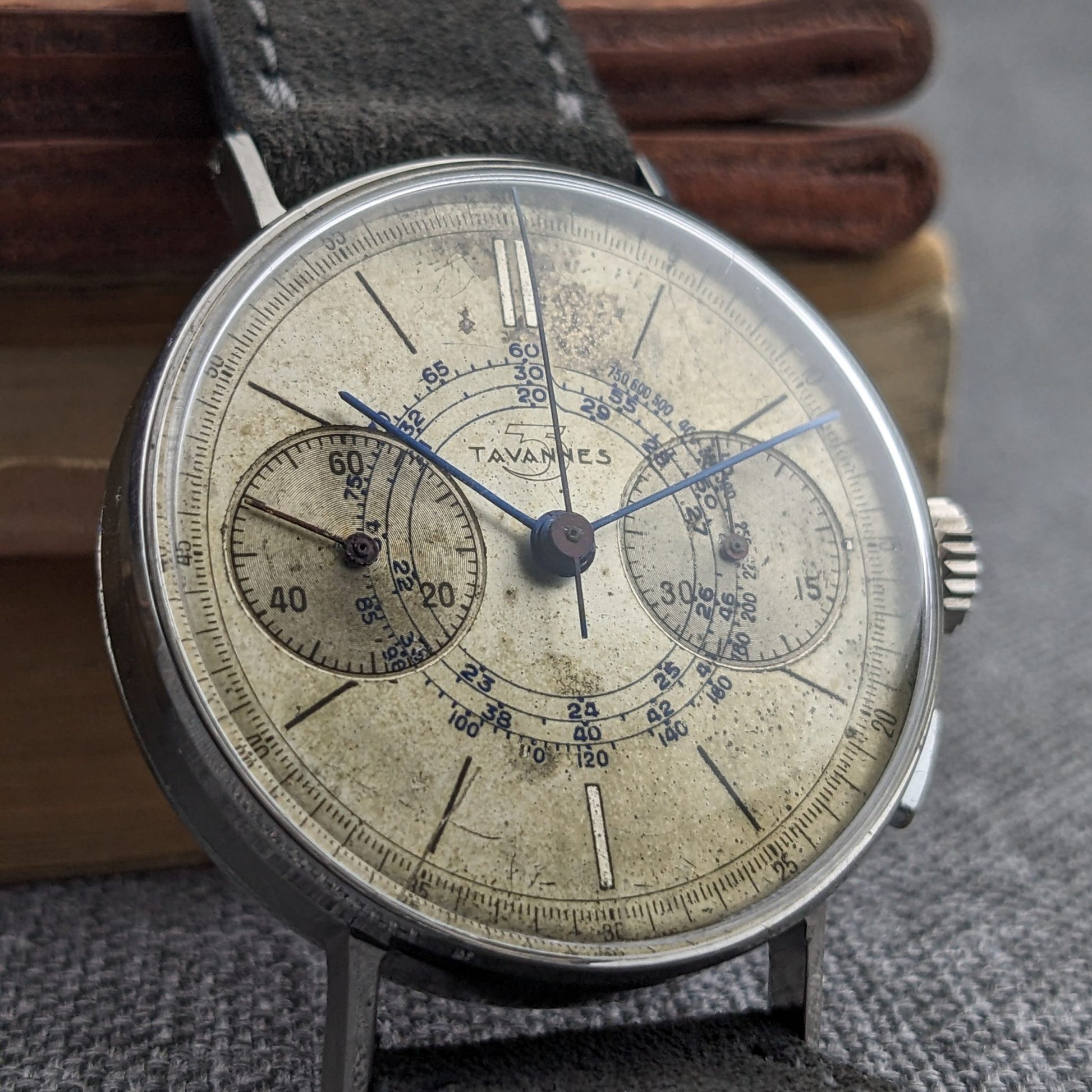 Circa 80 Years Old / Tavannes WWII Military two-register Chronograph / Ref S/1313 / Vintage 1940s Watch / Cal Venus 175 Movement / Serviced vintage watch