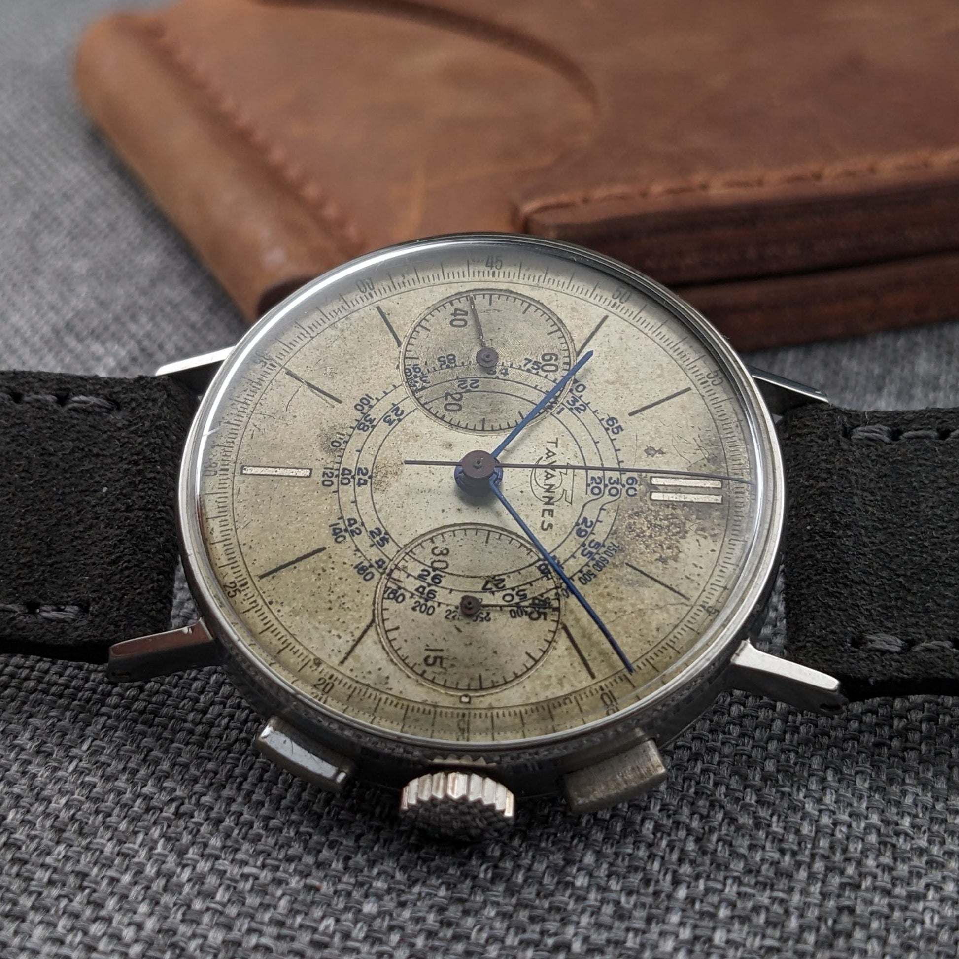 Circa 80 Years Old / Tavannes WWII Military two-register Chronograph / Ref S/1313 / Vintage 1940s Watch / Cal Venus 175 Movement / Serviced vintage watch