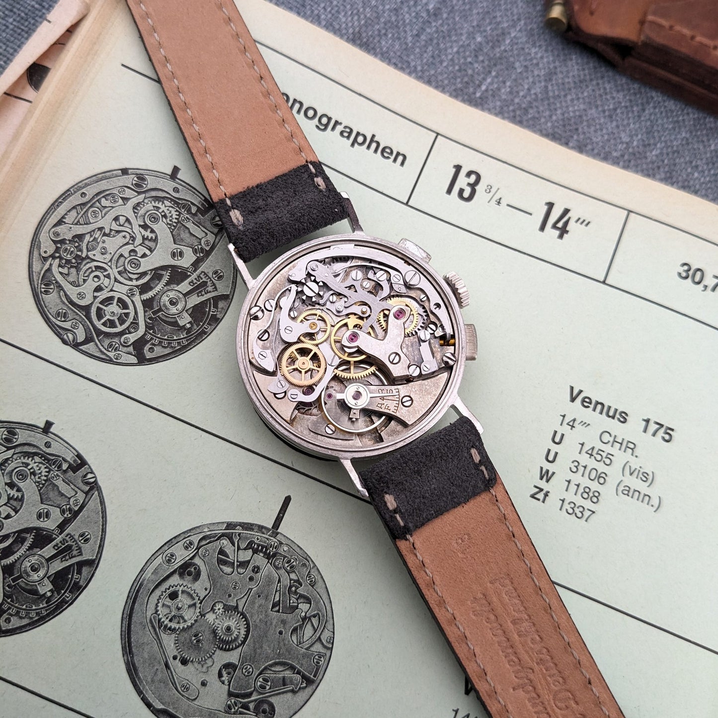 Circa 80 Years Old / Tavannes WWII Military two-register Chronograph / Ref S/1313 / Vintage 1940s Watch / Cal Venus 175 Movement / Serviced vintage watch