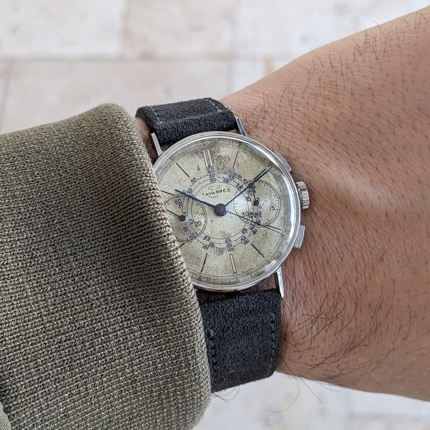 Circa 80 Years Old / Tavannes WWII Military two-register Chronograph / Ref S/1313 / Vintage 1940s Watch / Cal Venus 175 Movement / Serviced vintage watch