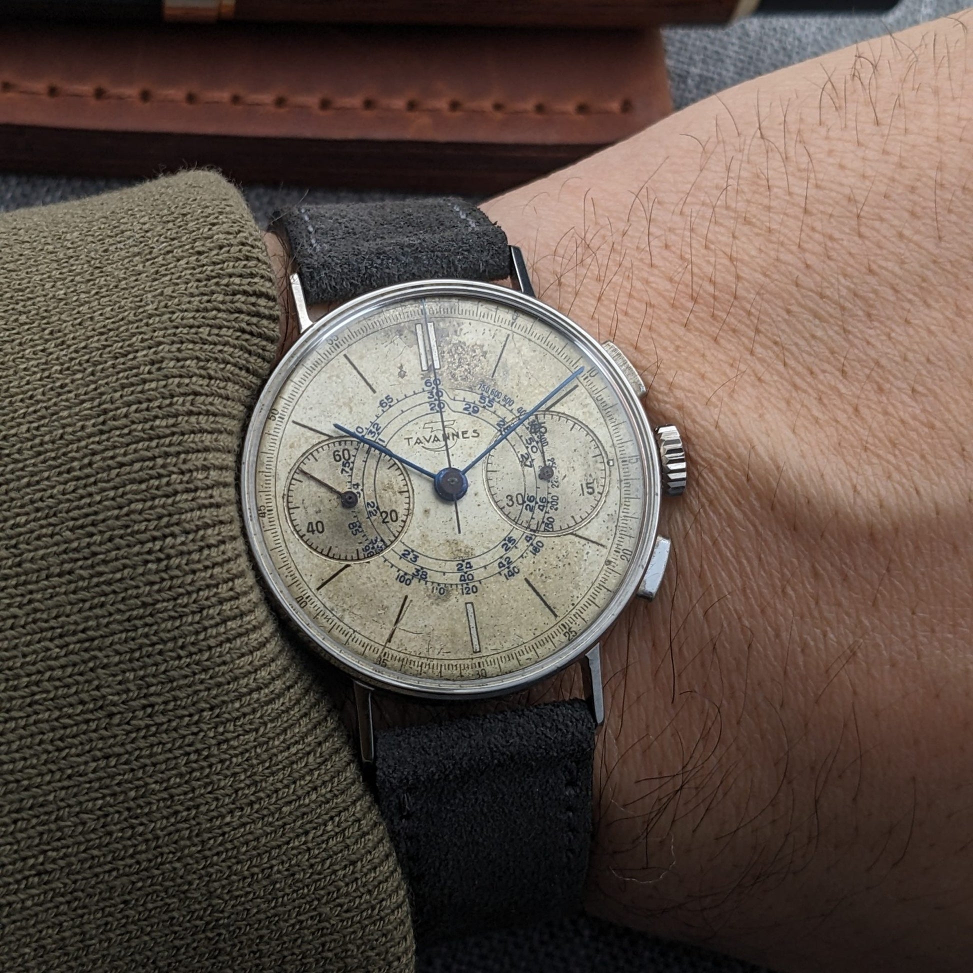 Circa 80 Years Old / Tavannes WWII Military two-register Chronograph / Ref S/1313 / Vintage 1940s Watch / Cal Venus 175 Movement / Serviced vintage watch