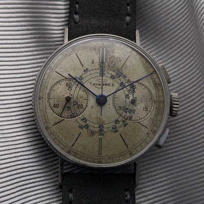 Circa 80 Years Old / Tavannes WWII Military two-register Chronograph / Ref S/1313 / Vintage 1940s Watch / Cal Venus 175 Movement / Serviced vintage watch