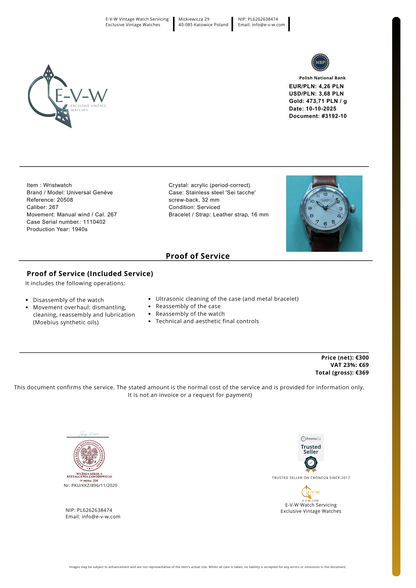 Wartime-style 1940s Universal Genève | Ref. 20508 | Cal. 267 | Vintage 1940s |  Serviced