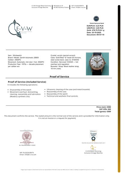 1970s  Zenith Automatic “28800” | Cal. 2562PC | Vintage 1970s | Serviced