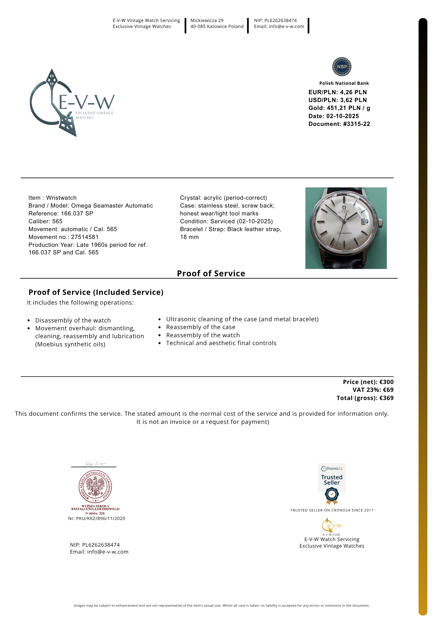 Omega Seamaster Automatic uit de jaren 60 | Ref. 166.037 SP | Kaliber 565 | Bouwjaar 1968 | Onderhoud uitgevoerd