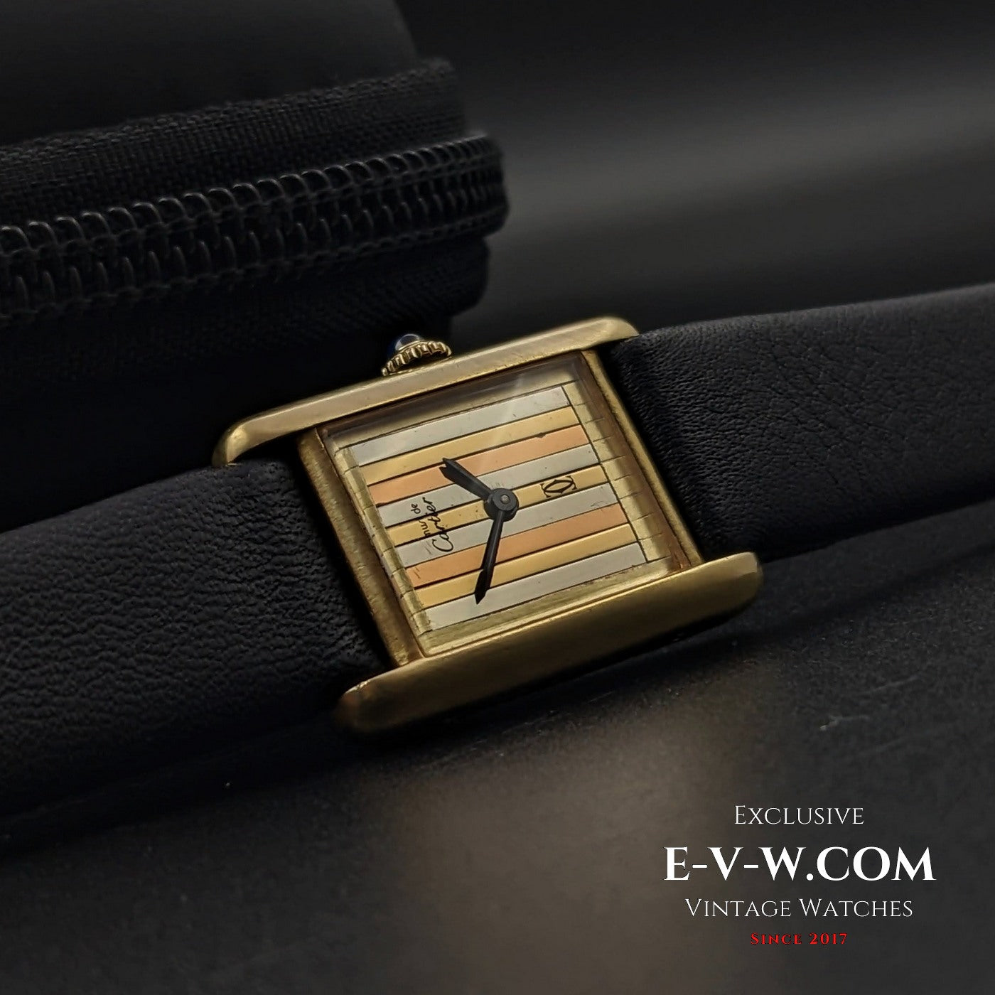Seltene Cartier Tank Must Tridor VERMEIL – Goldplakette, Silber 925 – Dreifarbiges Zifferblatt, Kal. 78-1 / Generalüberholt 
