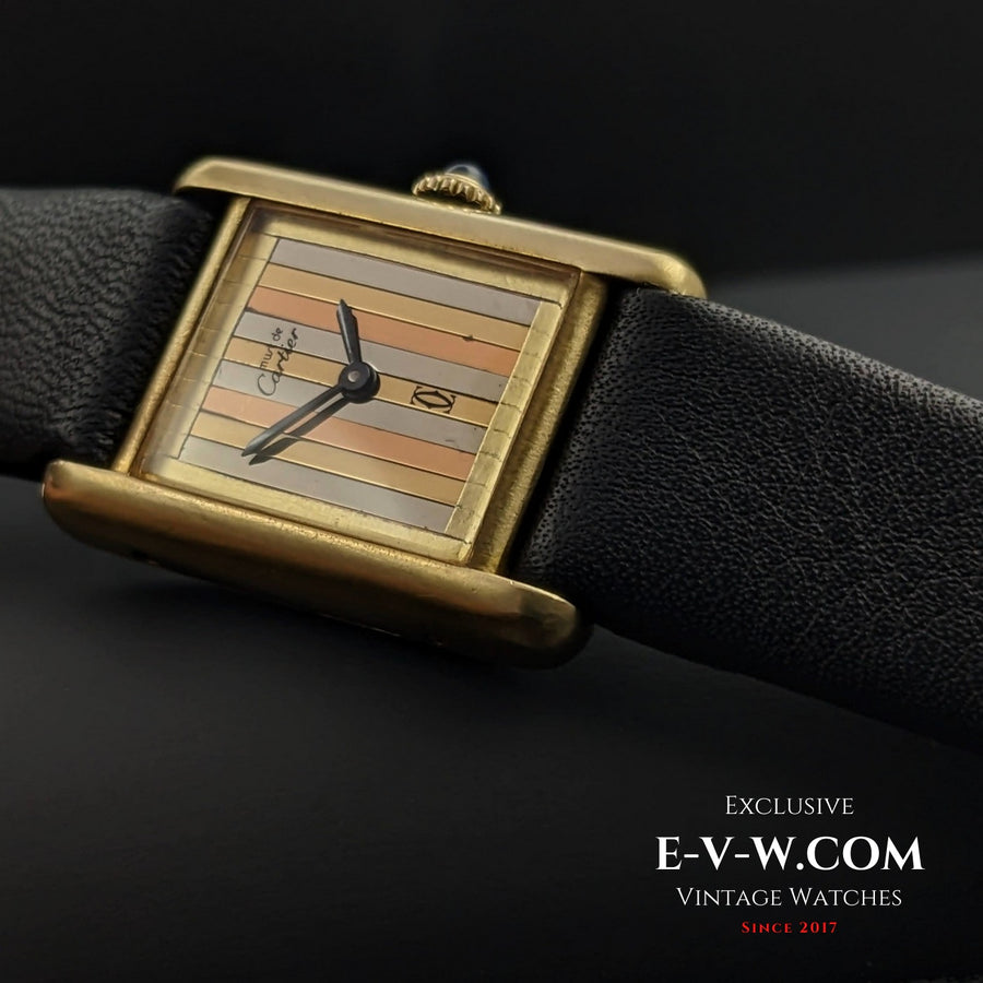 Seltene Cartier Tank Must Tridor VERMEIL – Goldplakette, Silber 925 – Dreifarbiges Zifferblatt, Kal. 78-1 / Generalüberholt 
