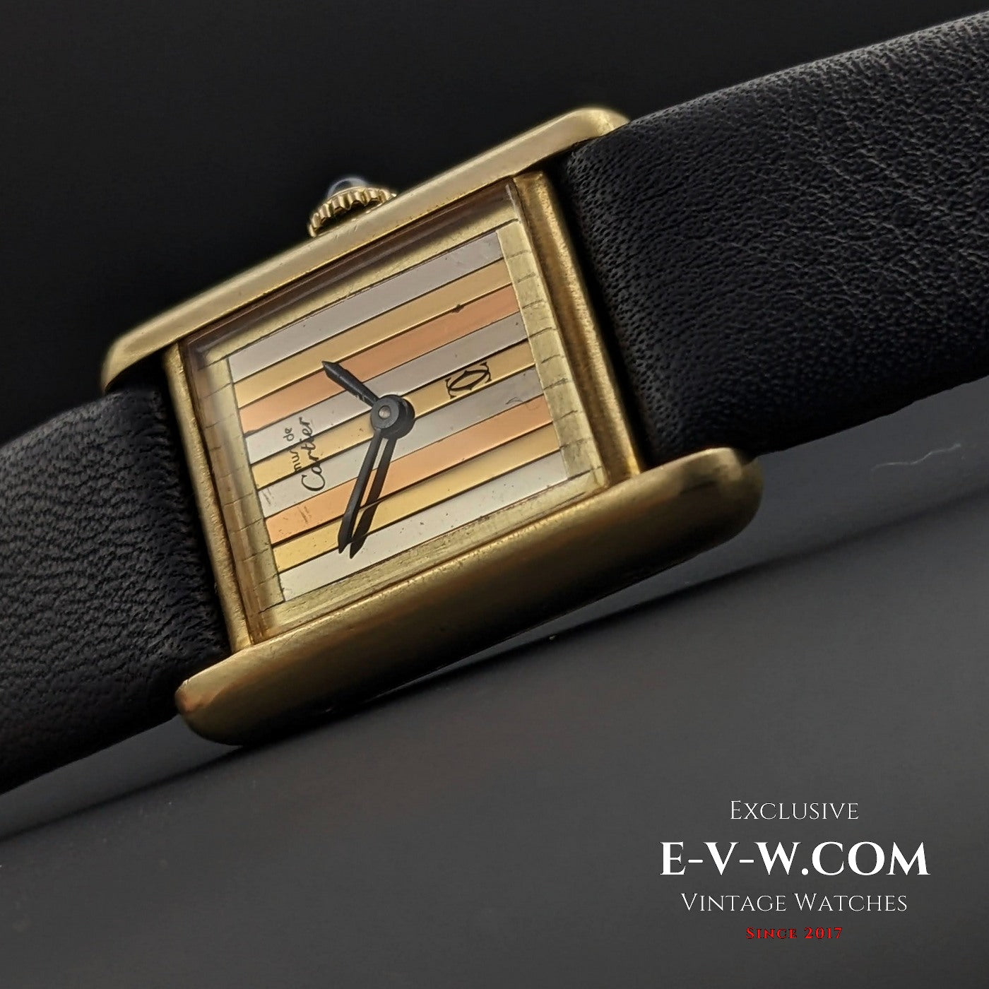 Seltene Cartier Tank Must Tridor VERMEIL – Goldplakette, Silber 925 – Dreifarbiges Zifferblatt, Kal. 78-1 / Generalüberholt 