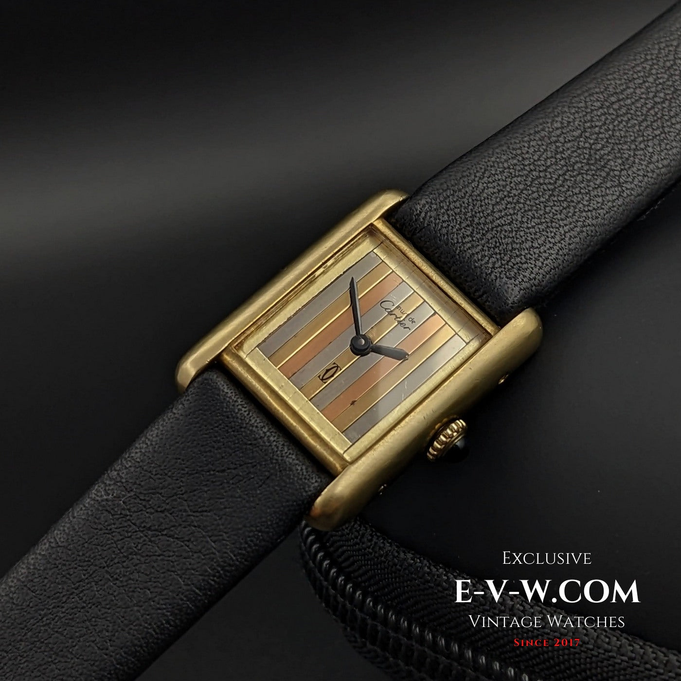 Seltene Cartier Tank Must Tridor VERMEIL – Goldplakette, Silber 925 – Dreifarbiges Zifferblatt, Kal. 78-1 / Generalüberholt 