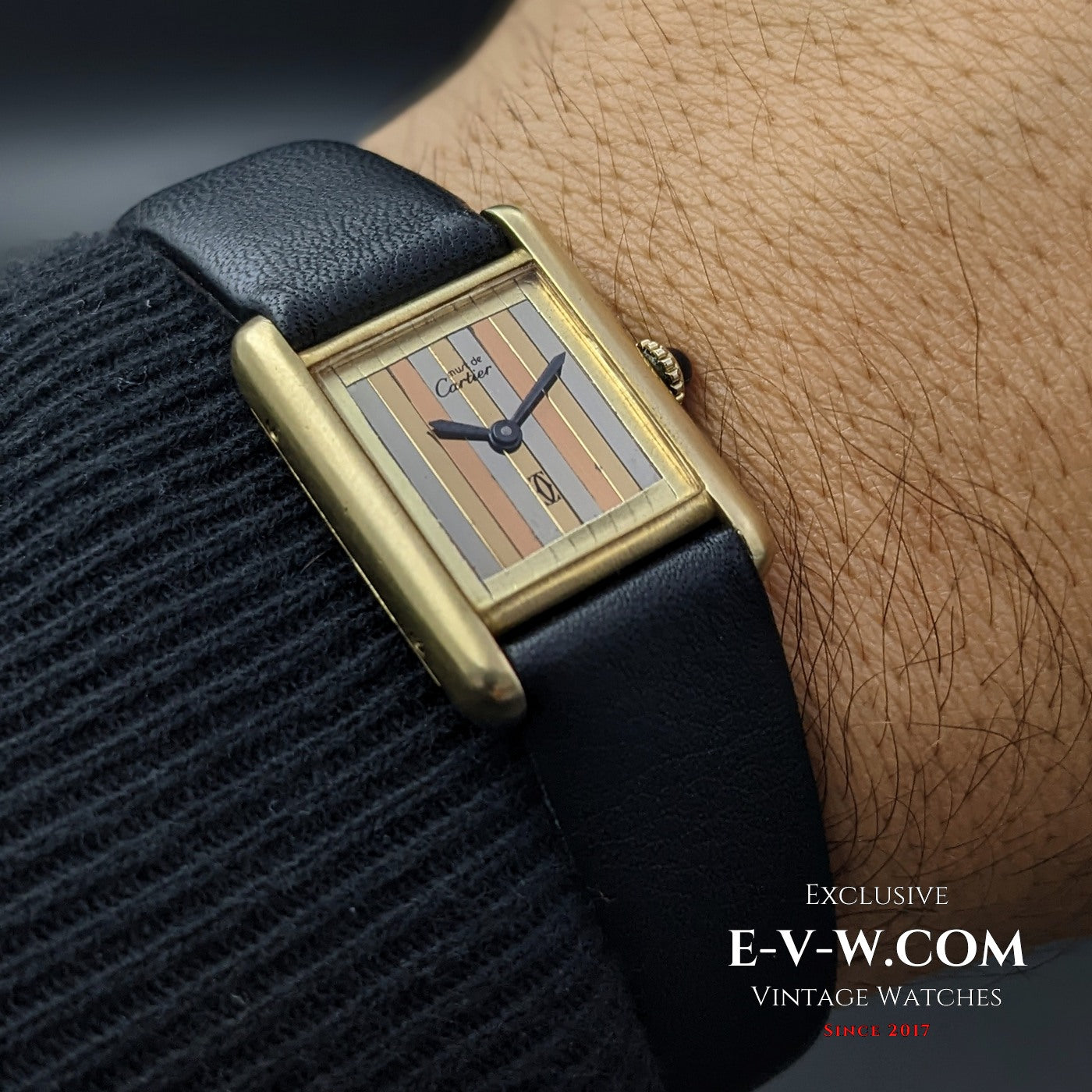 Seltene Cartier Tank Must Tridor VERMEIL – Goldplakette, Silber 925 – Dreifarbiges Zifferblatt, Kal. 78-1 / Generalüberholt 