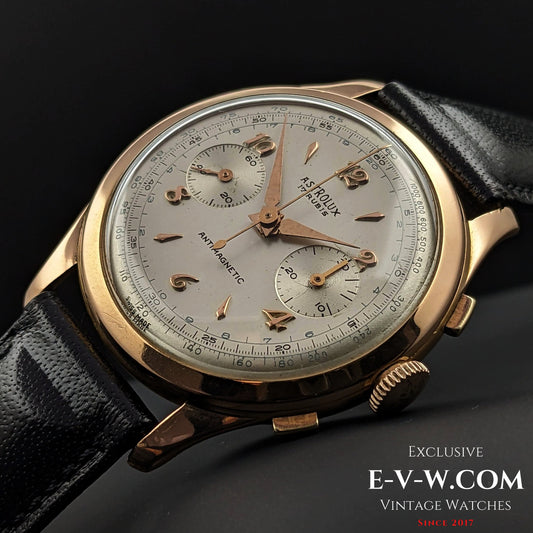 Unique Astrolux Antimagnetic Chronograph 18K 750 Gold  / Jumbo 38mm / Rare Valjoux 92