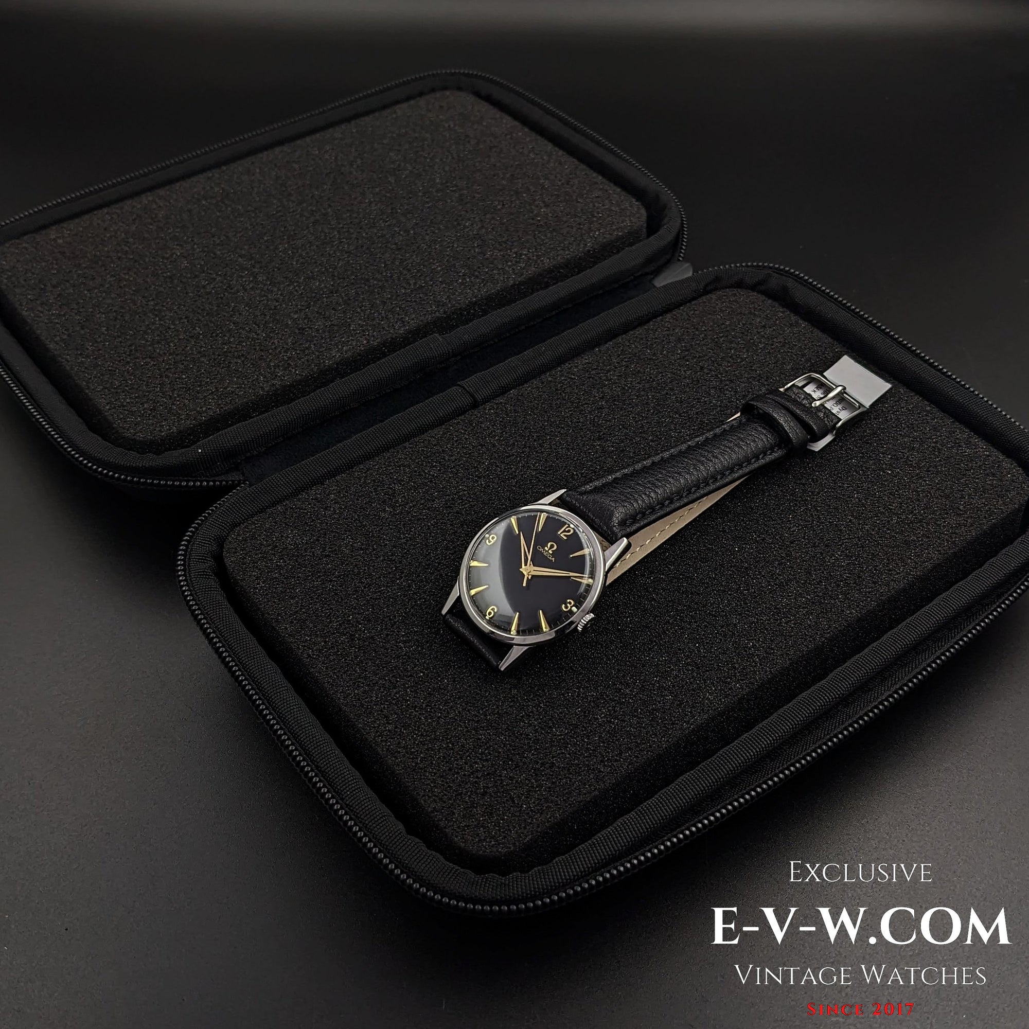 Omega met zwarte wijzerplaat / Ref. 14714 / kaliber 285 (30T2-familie) / Vintage 1959