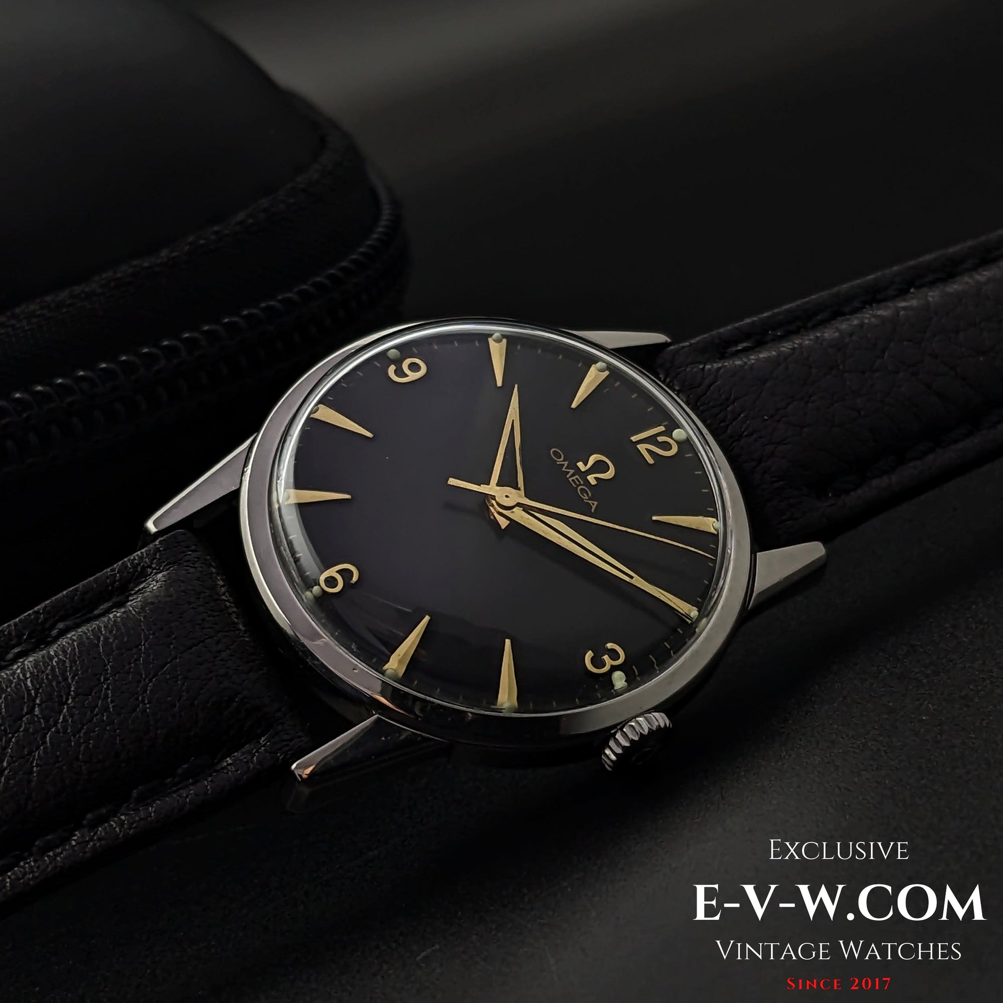Omega met zwarte wijzerplaat / Ref. 14714 / kaliber 285 (30T2-familie) / Vintage 1959