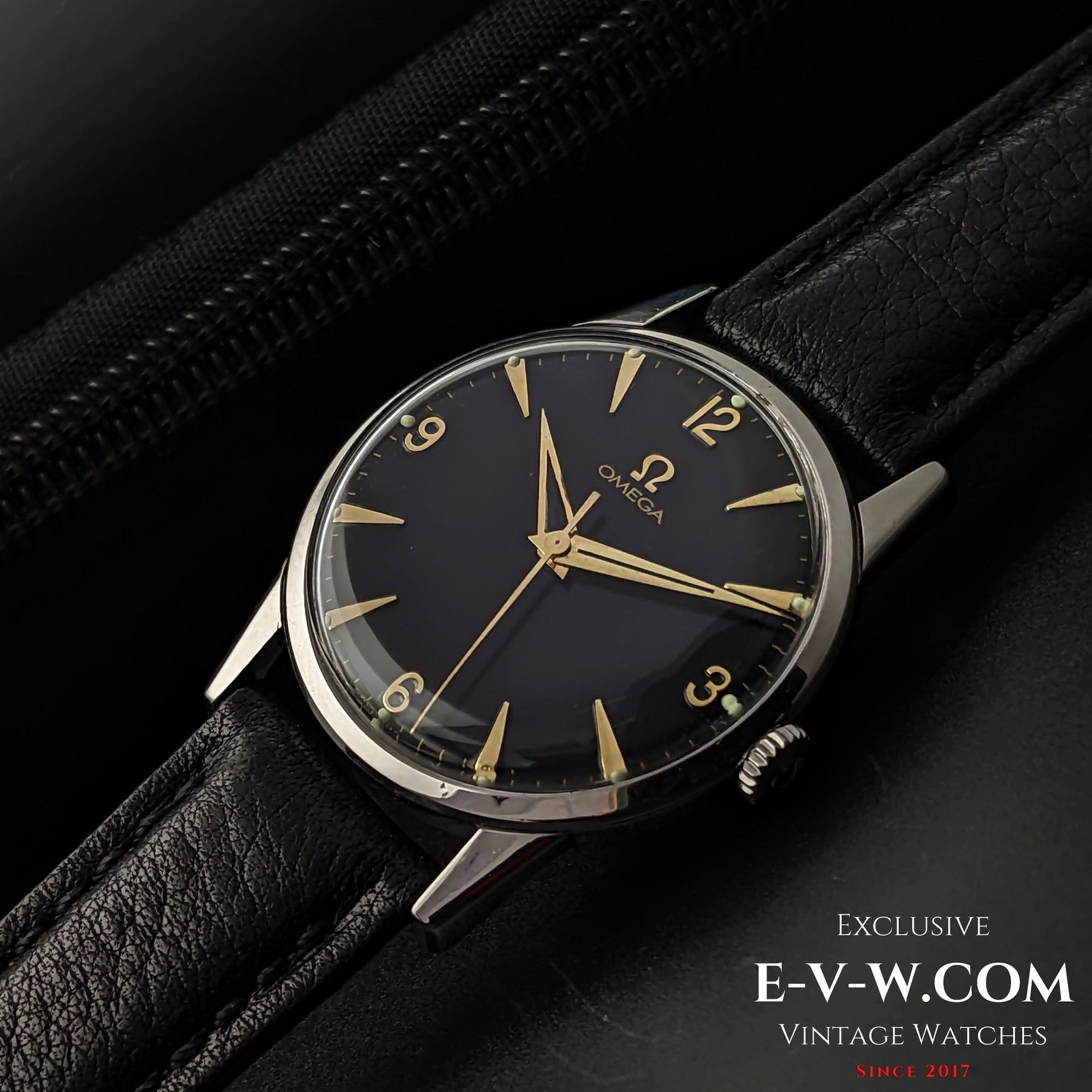 Omega met zwarte wijzerplaat / Ref. 14714 / kaliber 285 (30T2-familie) / Vintage 1959
