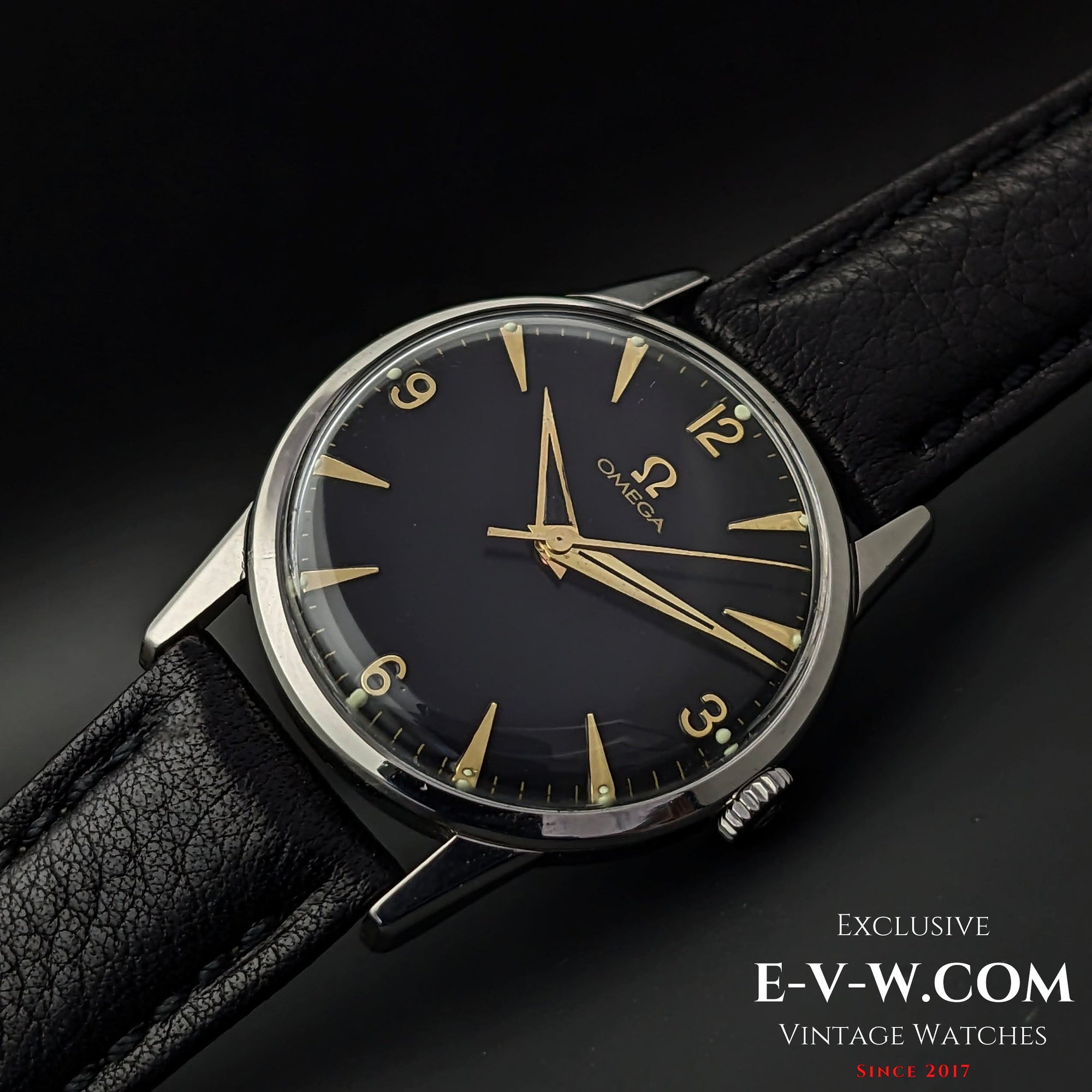 Omega met zwarte wijzerplaat / Ref. 14714 / kaliber 285 (30T2-familie) / Vintage 1959