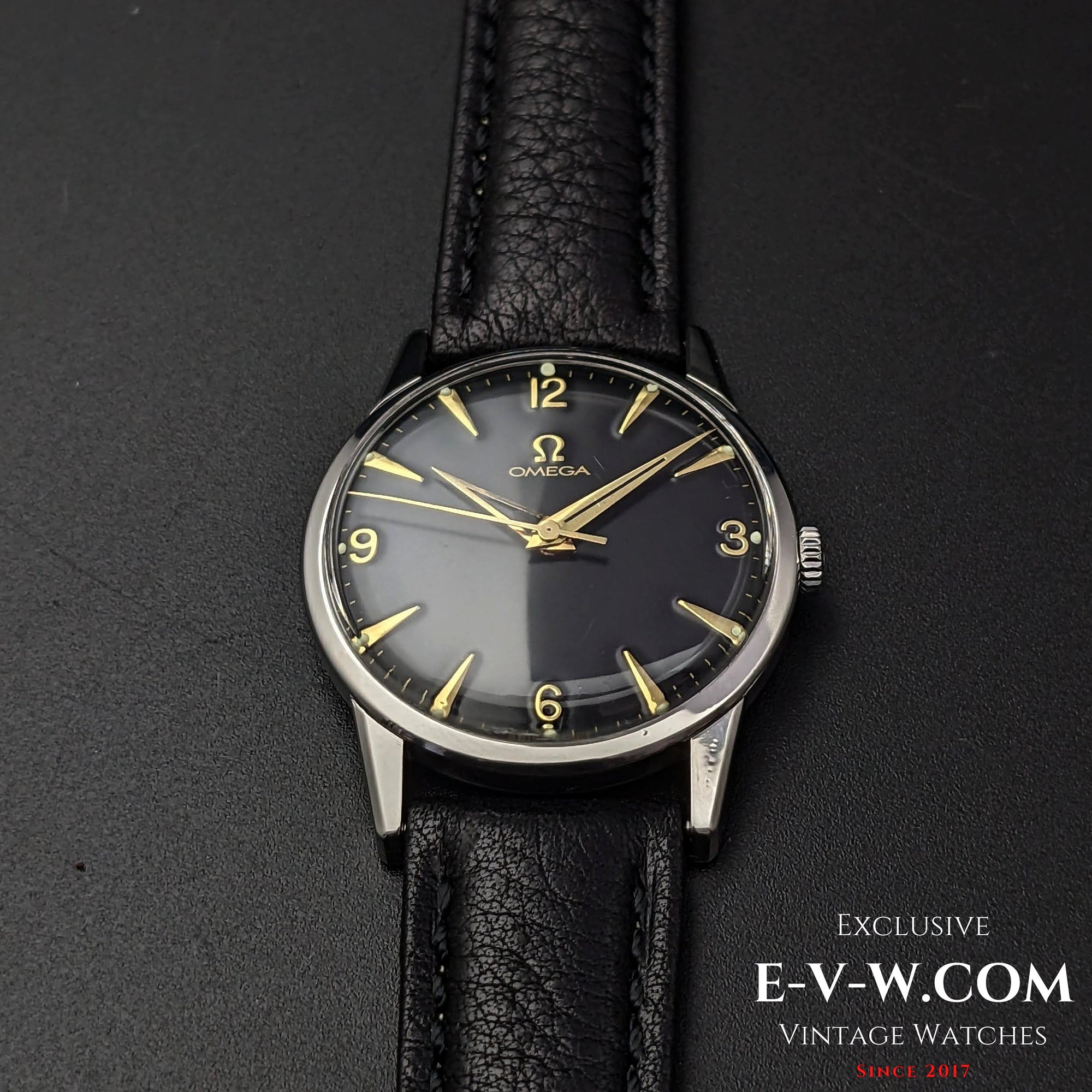 Omega met zwarte wijzerplaat / Ref. 14714 / kaliber 285 (30T2-familie) / Vintage 1959