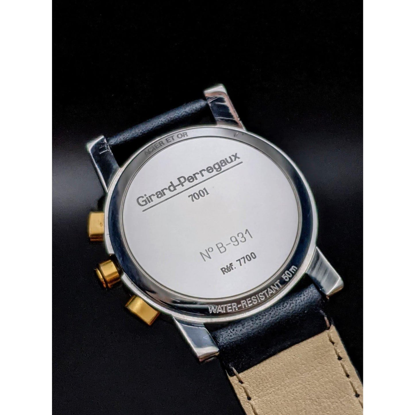 Girard Perregaux 18k Gold Steel Quartz Chronograph Watch 7700