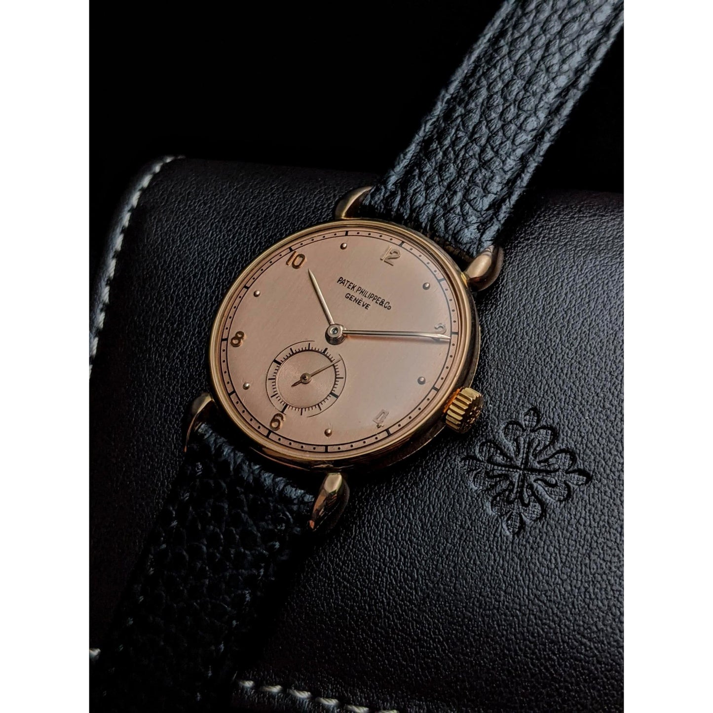 Patek Philippe 590 SPIDER lug 1943 PINK Gold & Pink Dial 1st Series Calatrava Wristwatch / Documents - E-V-W.com