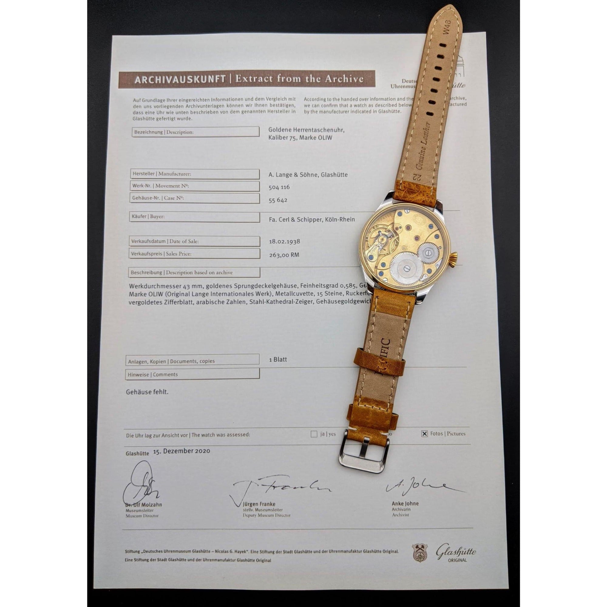 Deutsche Uhren Fabrikation Glashütte "OLIW" Lange Uhr アンティークウォッチ 1938年製 - 製造数6500個のみ - マリッジウォッチ